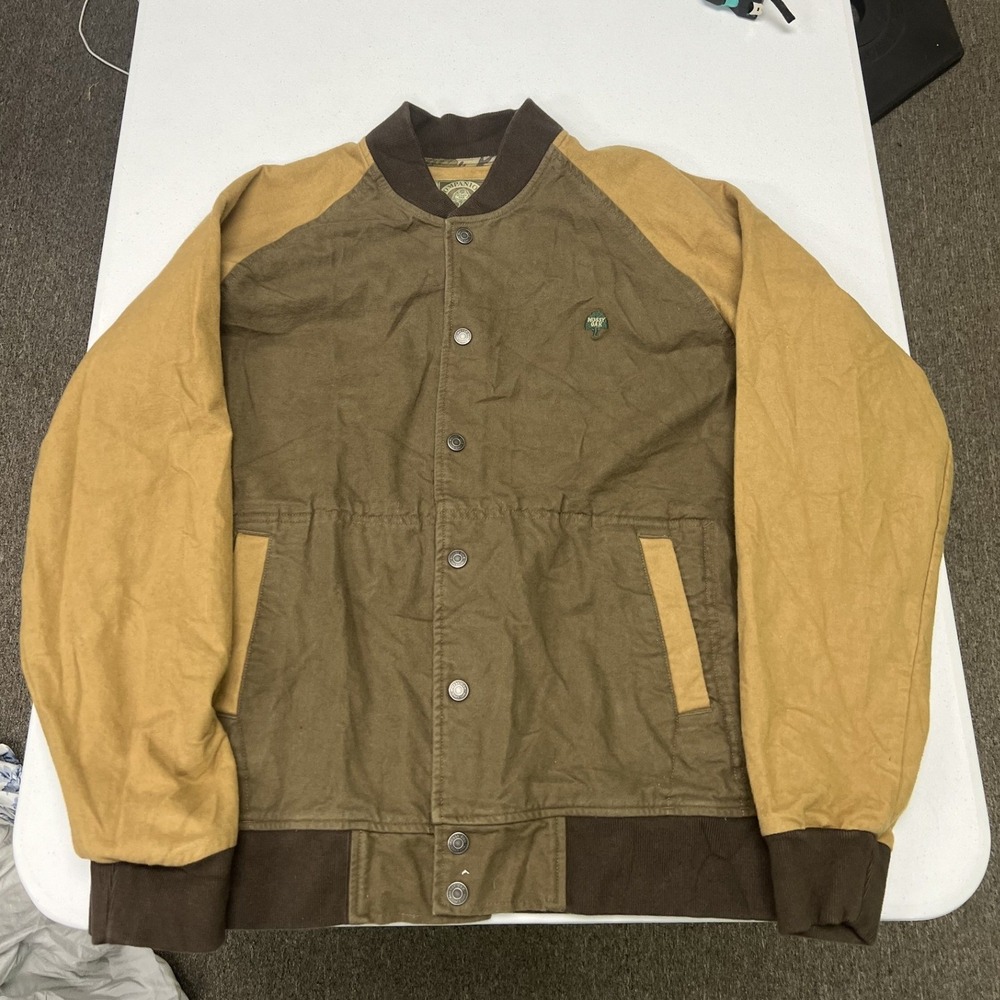 Mossy Oak Companions Shammy Jacket Mens Large Brown Tan Canvas Snap Front C3